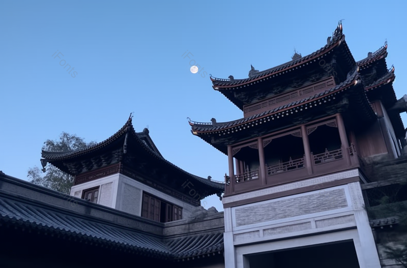月光下的古典阁楼房屋建筑背景,高清,摄影图,摄影图片,图片大全,摄影图免费下载